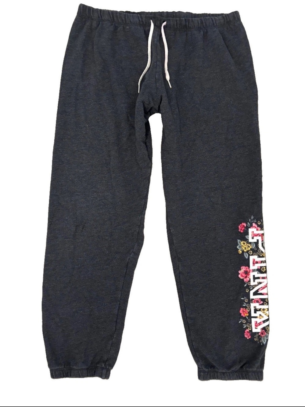 Pink Victoria’s Secret Floral spell Out Logo Low Rise Joggers SZ.XL Gray